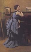 Jean Baptiste Camille  Corot La dame en bleu (mk11) oil painting on canvas